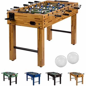 Maxstore Tischfussball „Glasgow“, 4 Dekore: Holz/Schwarz / Blau/Soccer, inkl. 2 Bälle, 2 Getränkehalter, höhenverstellbare Füße, hochgezogene Spielfeldecken, Tischkicker, Kicker, Kickertisch - 2