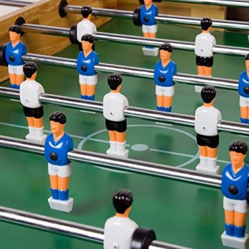 Maxstore Tischfussball „Glasgow“, 4 Dekore: Holz/Schwarz / Blau/Soccer, inkl. 2 Bälle, 2 Getränkehalter, höhenverstellbare Füße, hochgezogene Spielfeldecken, Tischkicker, Kicker, Kickertisch - 4