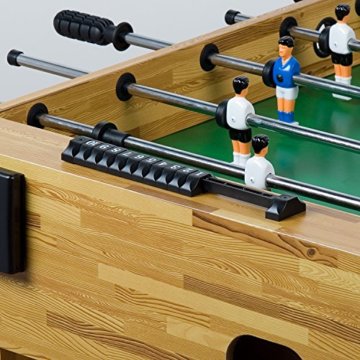 Maxstore Tischfussball „Glasgow“, 4 Dekore: Holz/Schwarz / Blau/Soccer, inkl. 2 Bälle, 2 Getränkehalter, höhenverstellbare Füße, hochgezogene Spielfeldecken, Tischkicker, Kicker, Kickertisch - 7